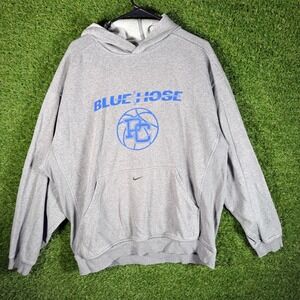 Nike center swoosh Blue Hose Pullover Hoodie Mens XL Basketball Gray‎ VTG
